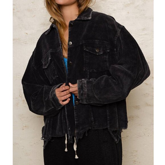 Pol Black Corduroy Jacket Women's Size M Button Front Casual Fall Layer - Picture 1 of 8